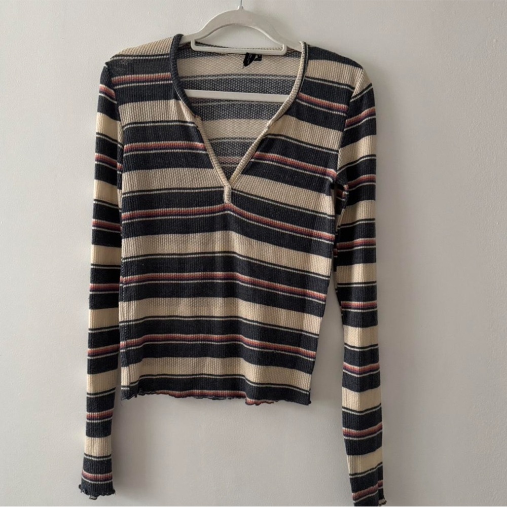 Urban Outfitters Striped Long Sleeve Top - Black and Cream